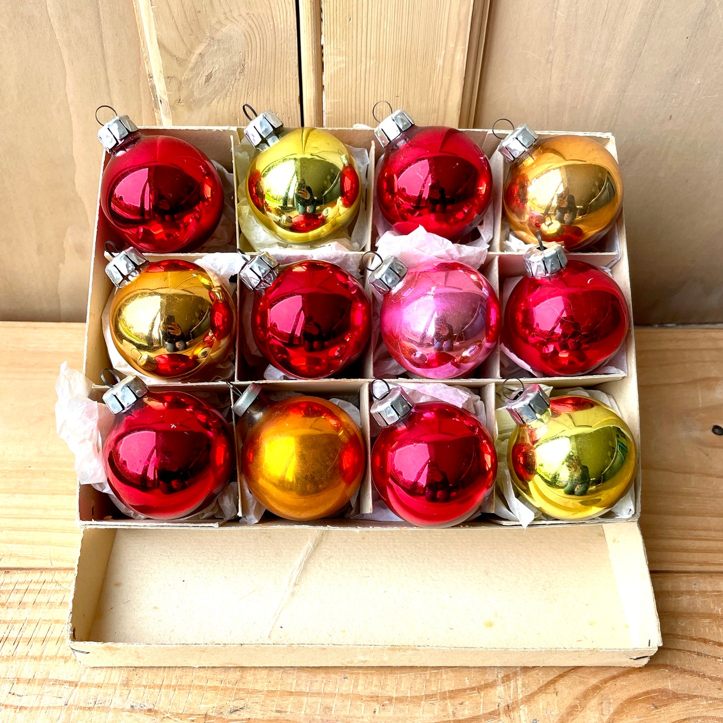 Twelve vintage glass baubles