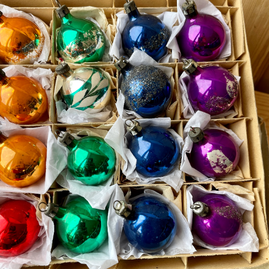 24 vintage glass baubles