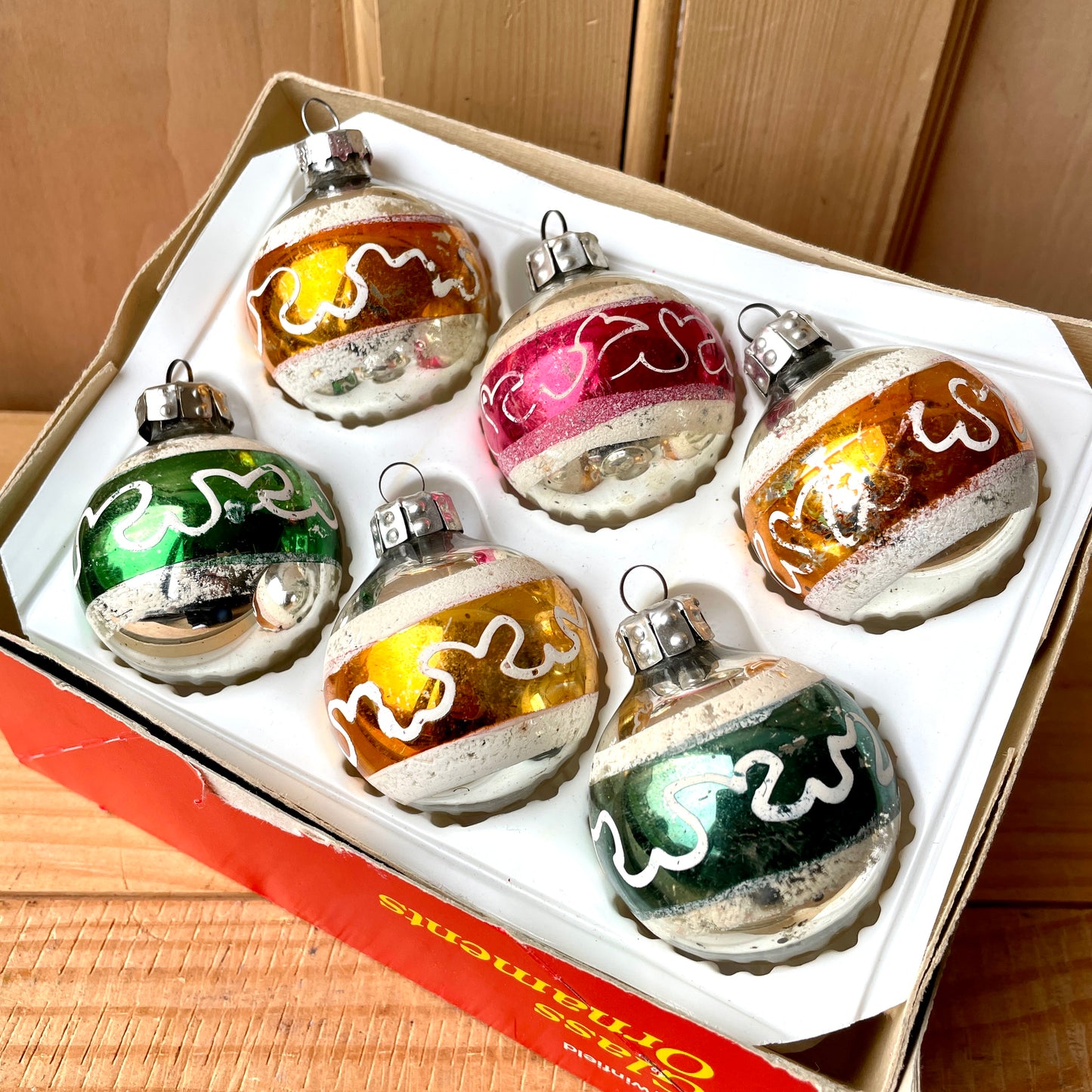 Boxed vintage hand painted baubles