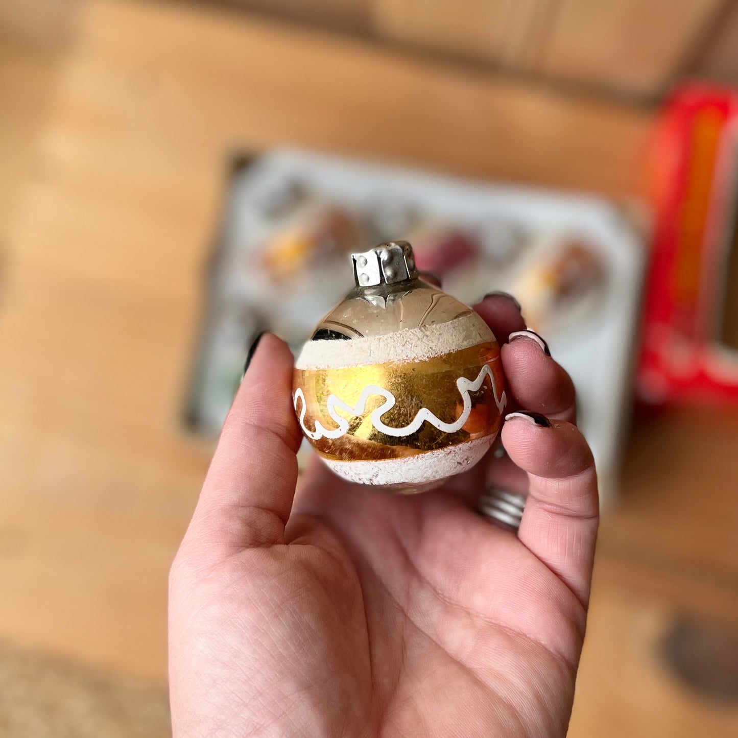 Boxed vintage hand painted baubles