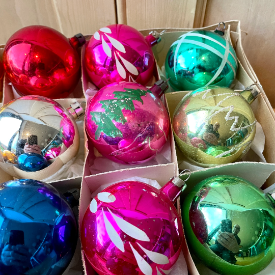 Vintage hand painted baubles