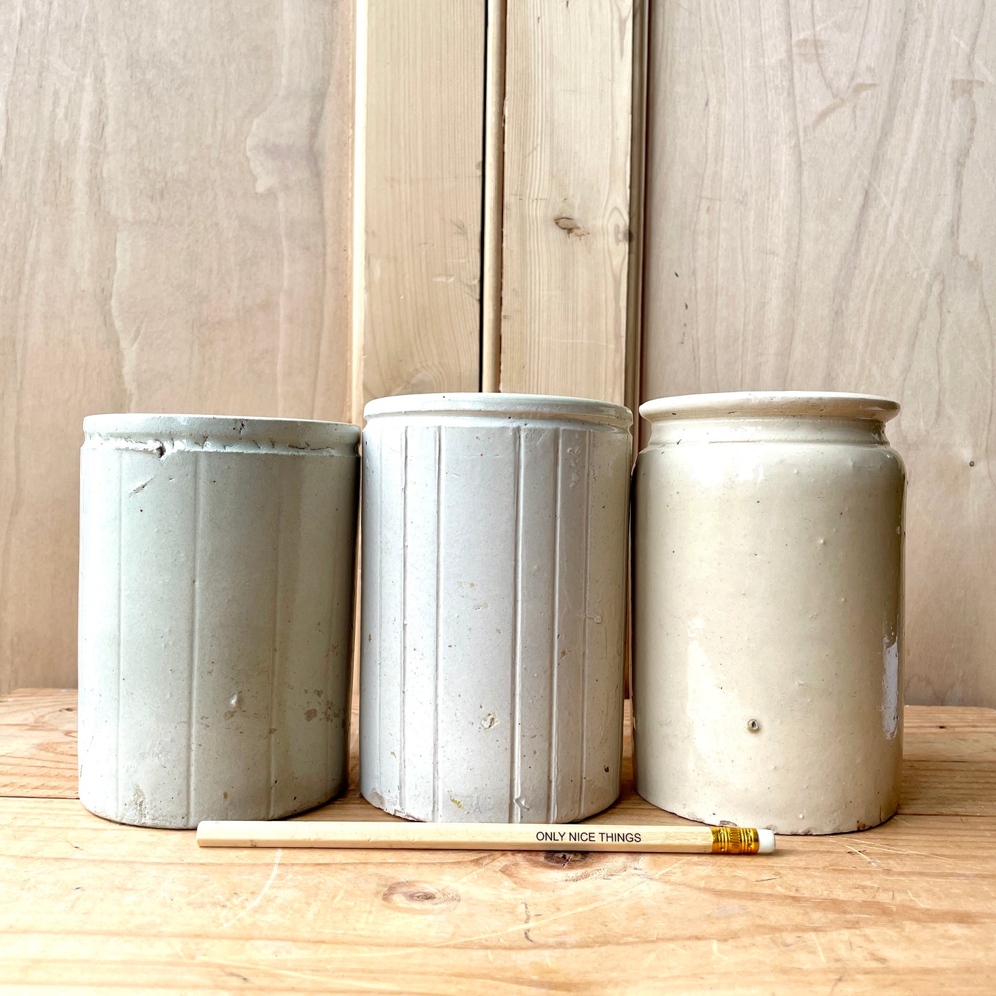 Vintage large cream stoneware jars