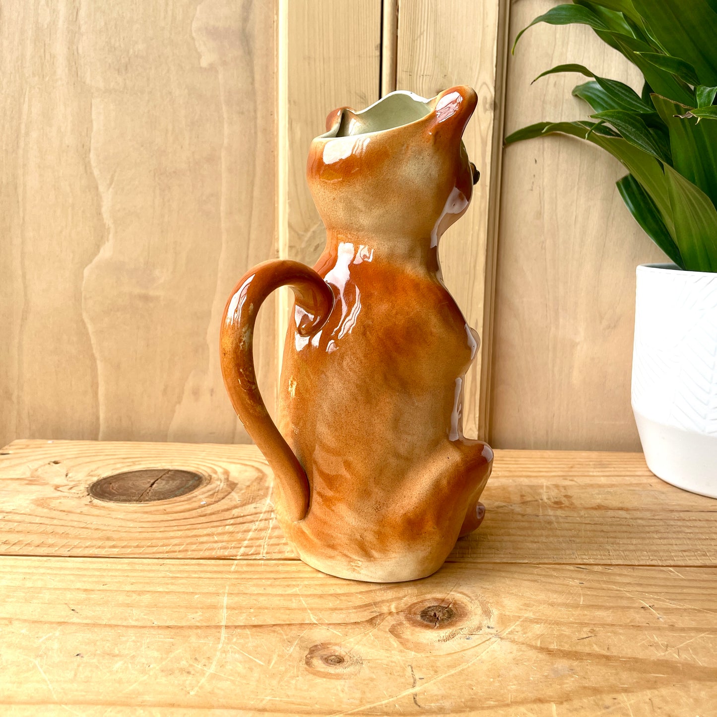 Antique Majolica Cat Jug