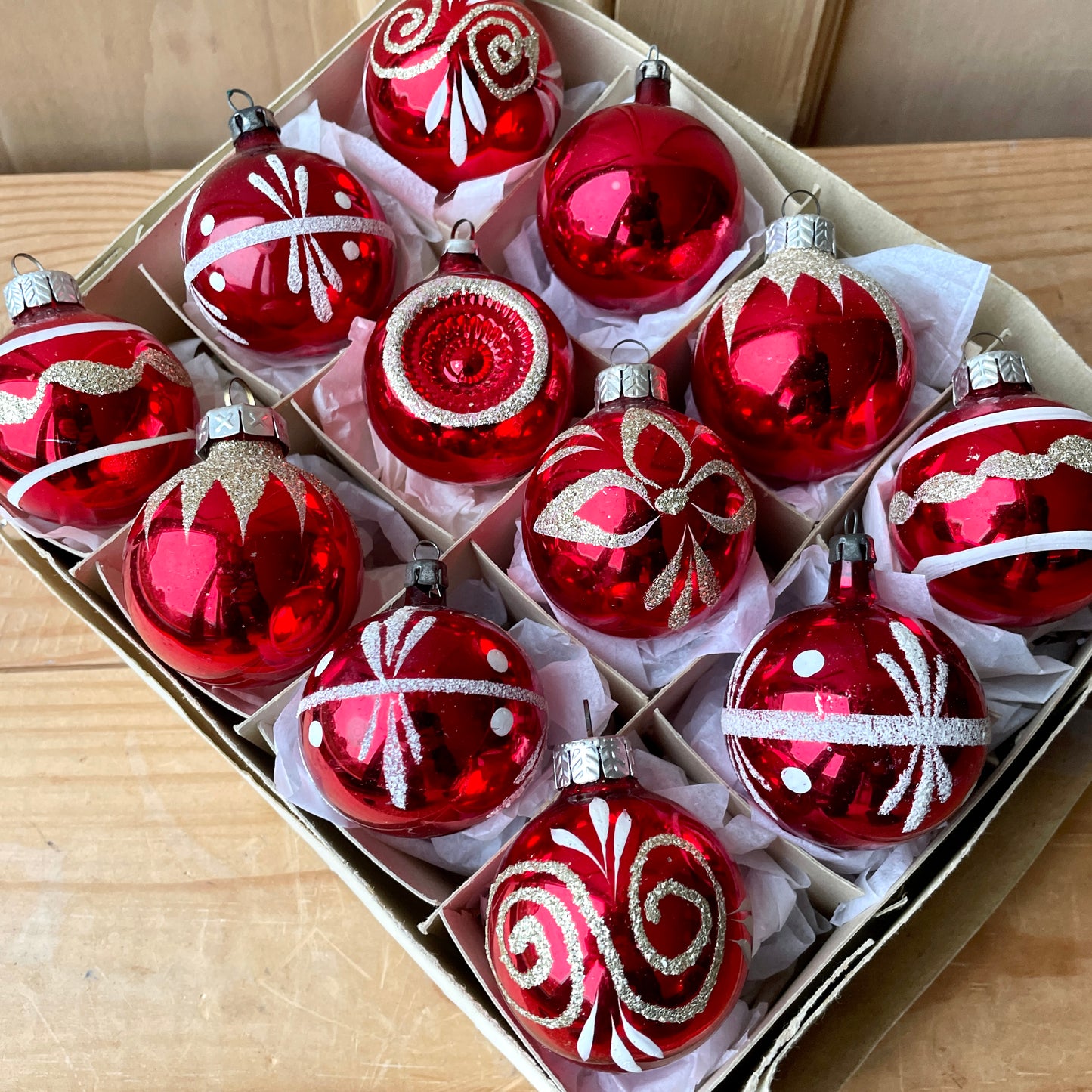 Red Vintage Hand Painted Baubles