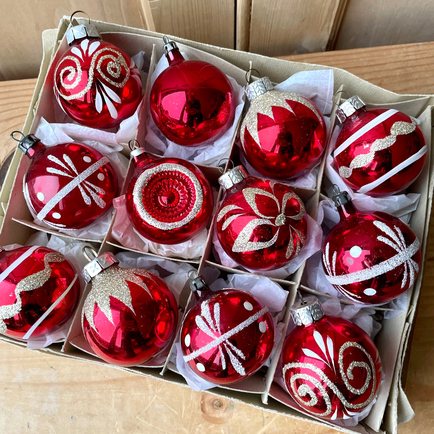 Red Vintage Hand Painted Baubles