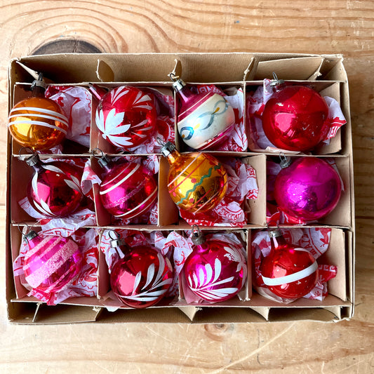 12 Small Vintage Handpainted Baubles