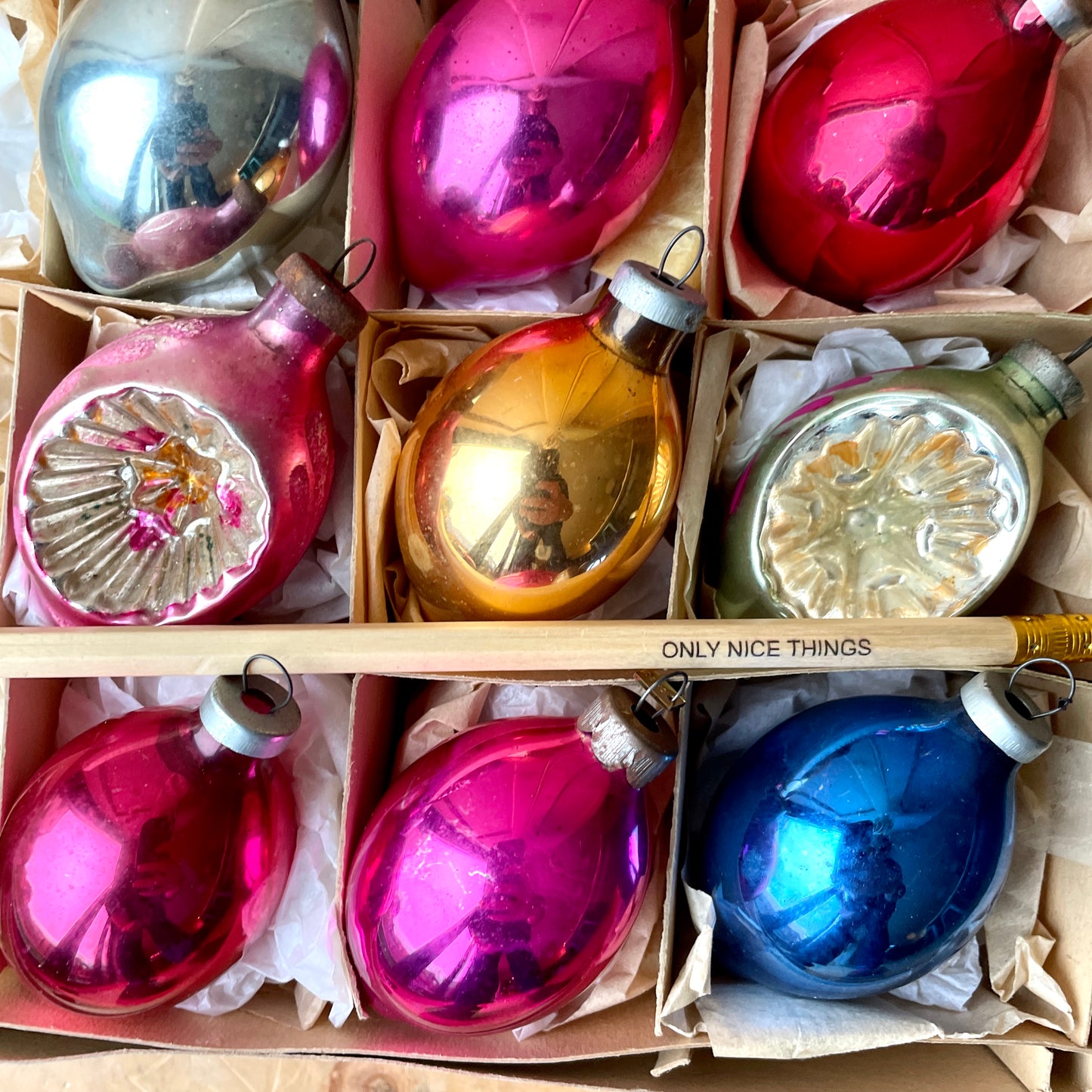 Vintage droplet shape baubles