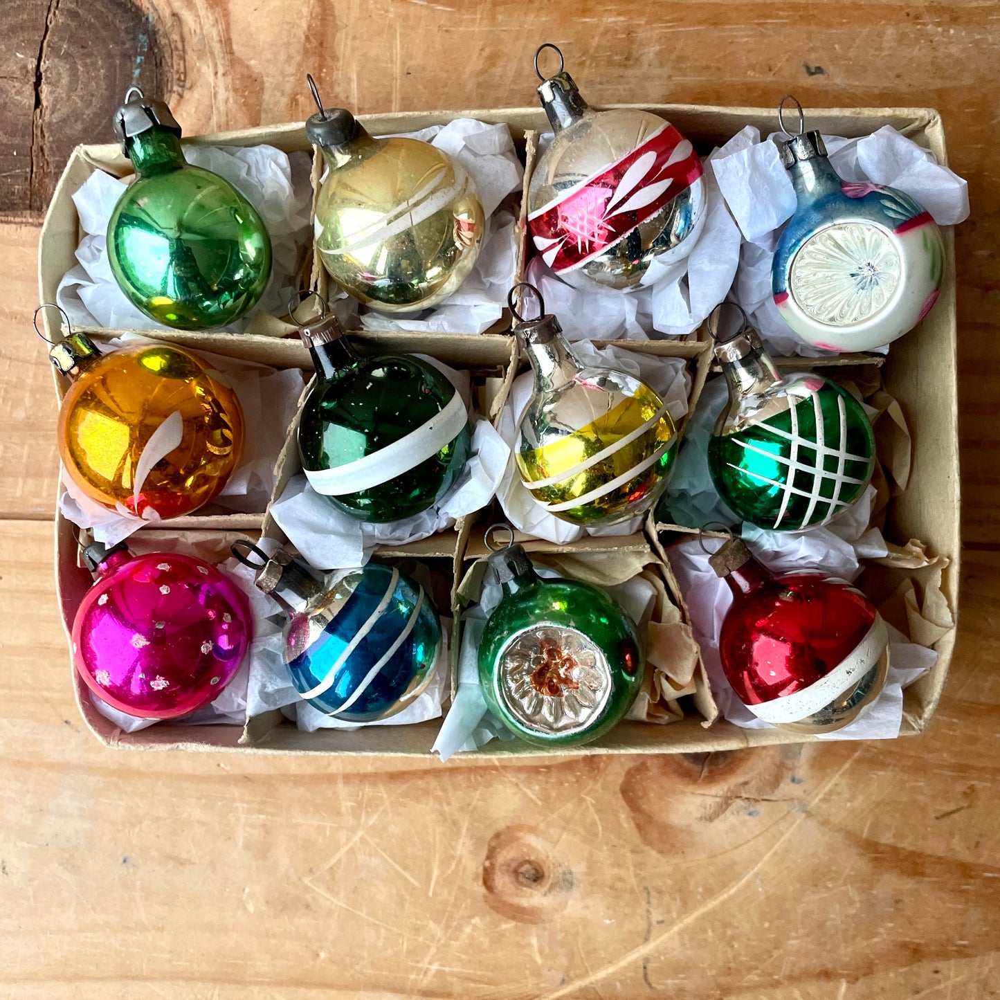 12 Small Vintage Handpainted Baubles