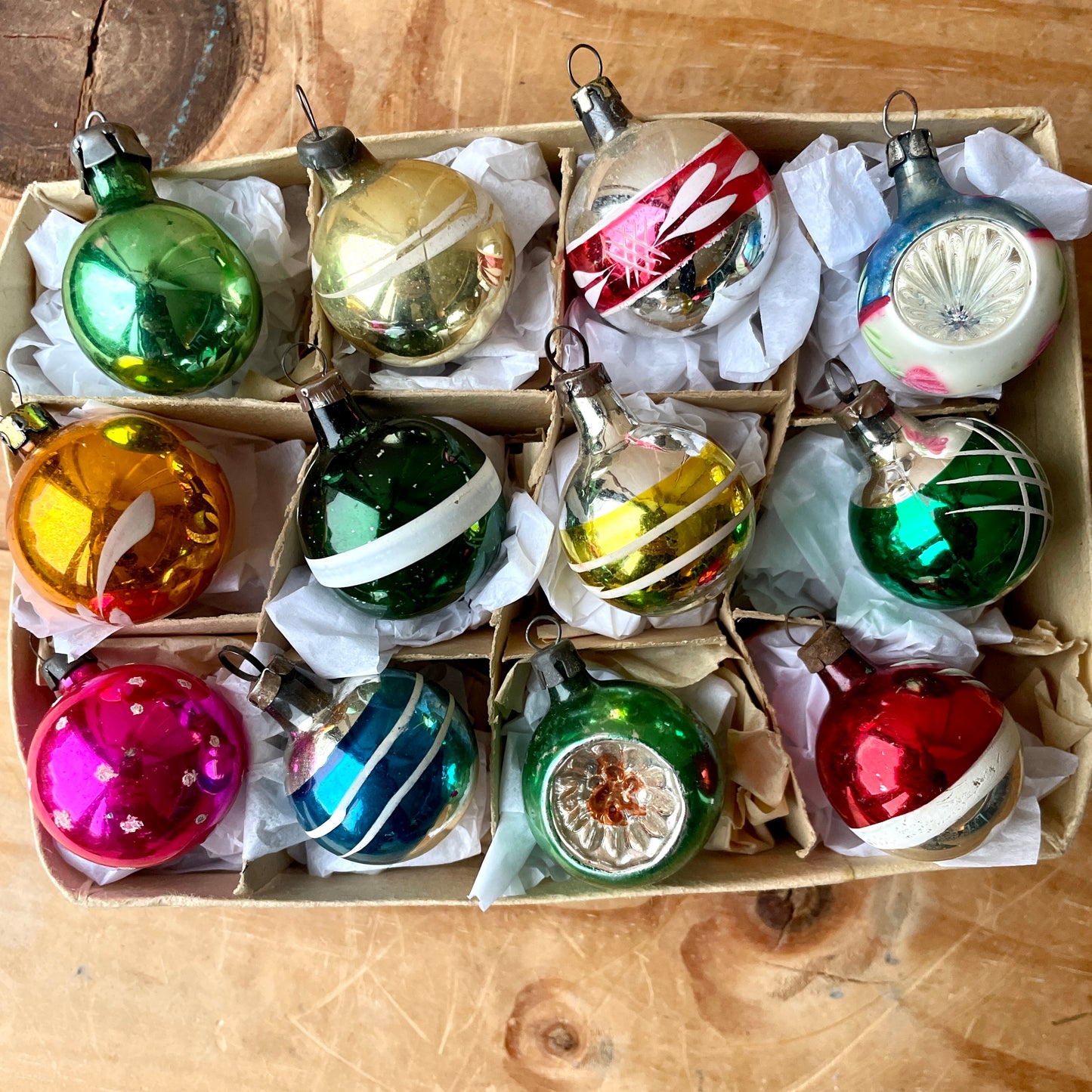 12 Small Vintage Handpainted Baubles