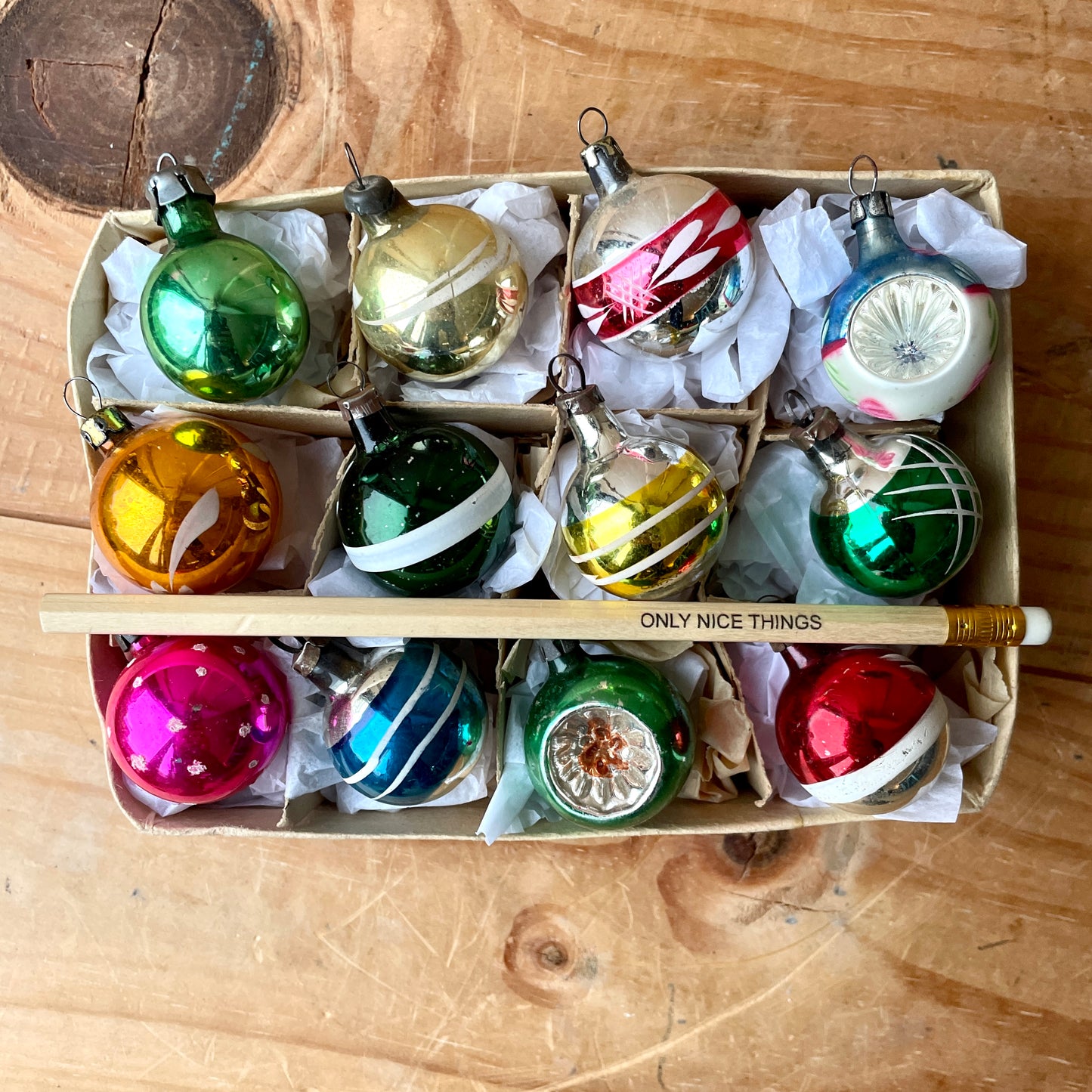 12 Small Vintage Handpainted Baubles