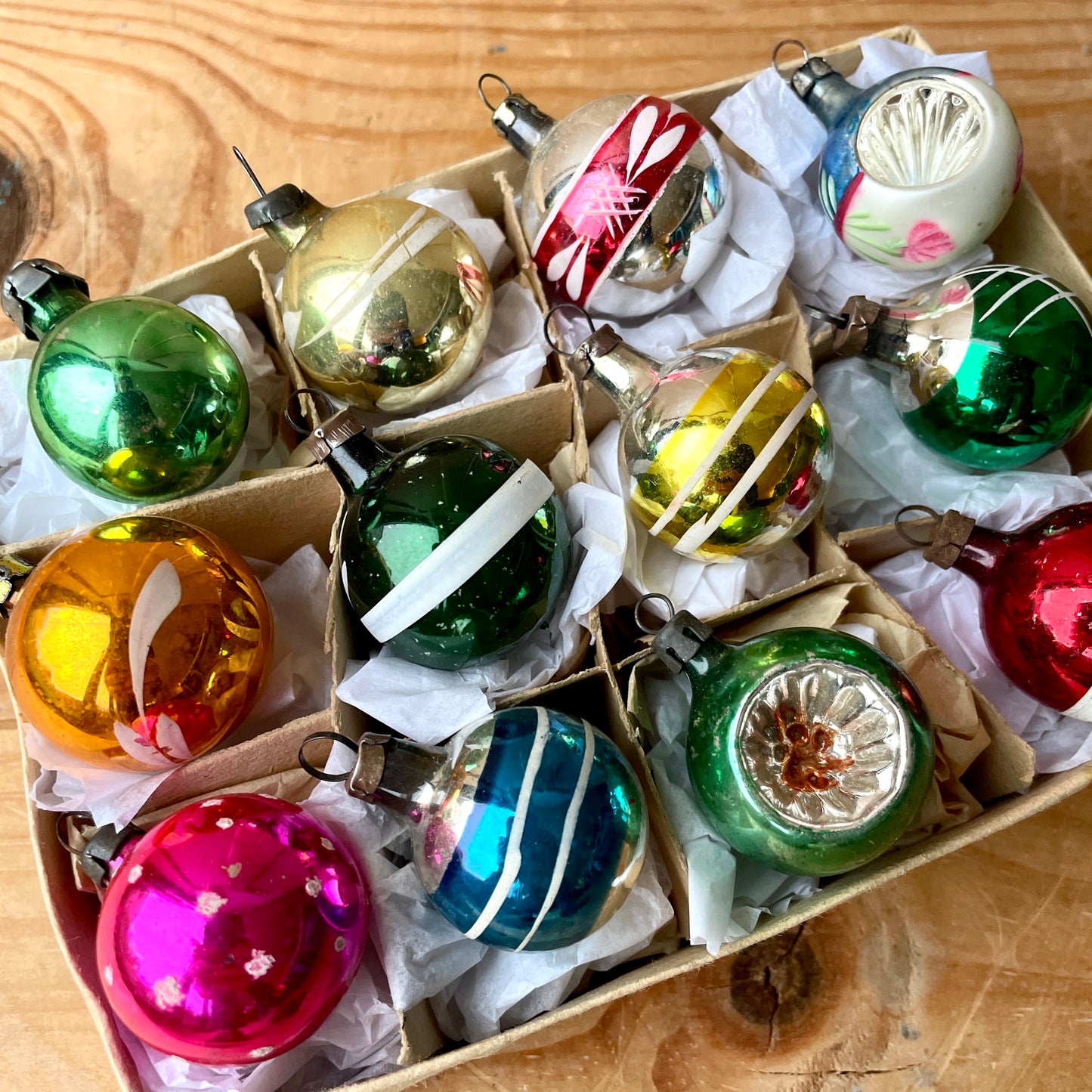 12 Small Vintage Handpainted Baubles