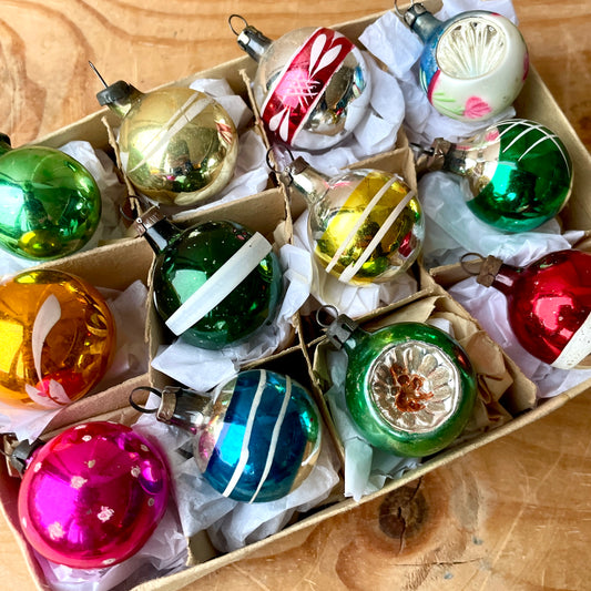 12 Small Vintage Handpainted Baubles