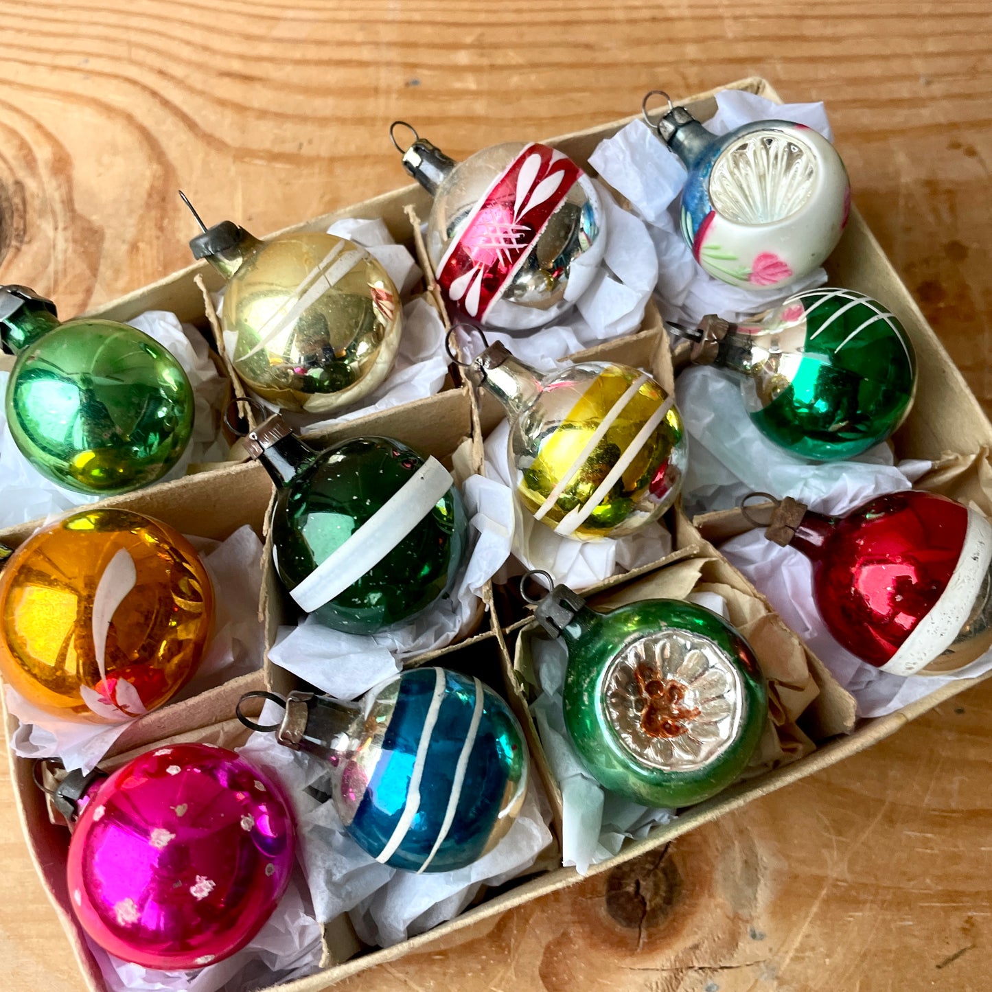 12 Small Vintage Handpainted Baubles