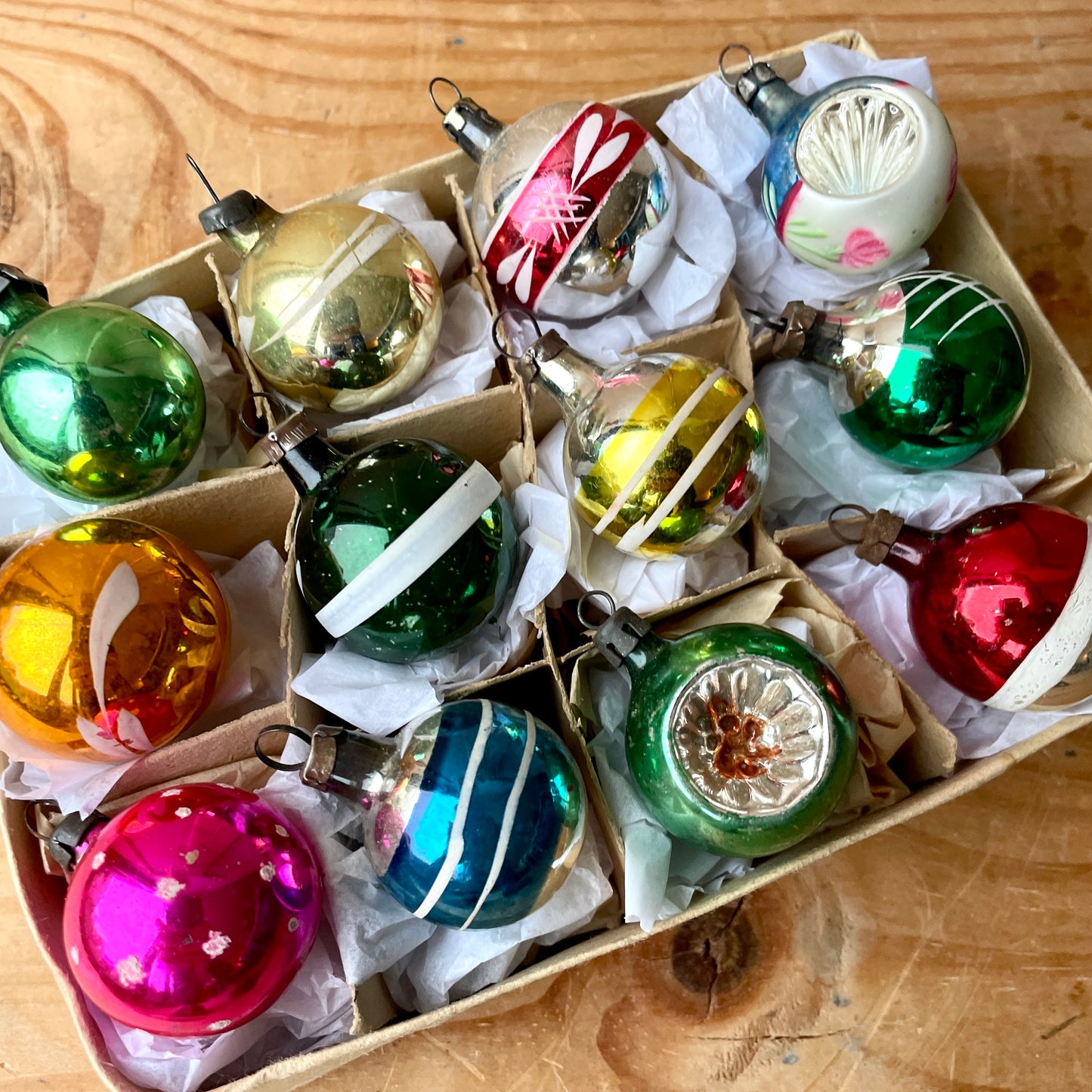 12 Small Vintage Handpainted Baubles