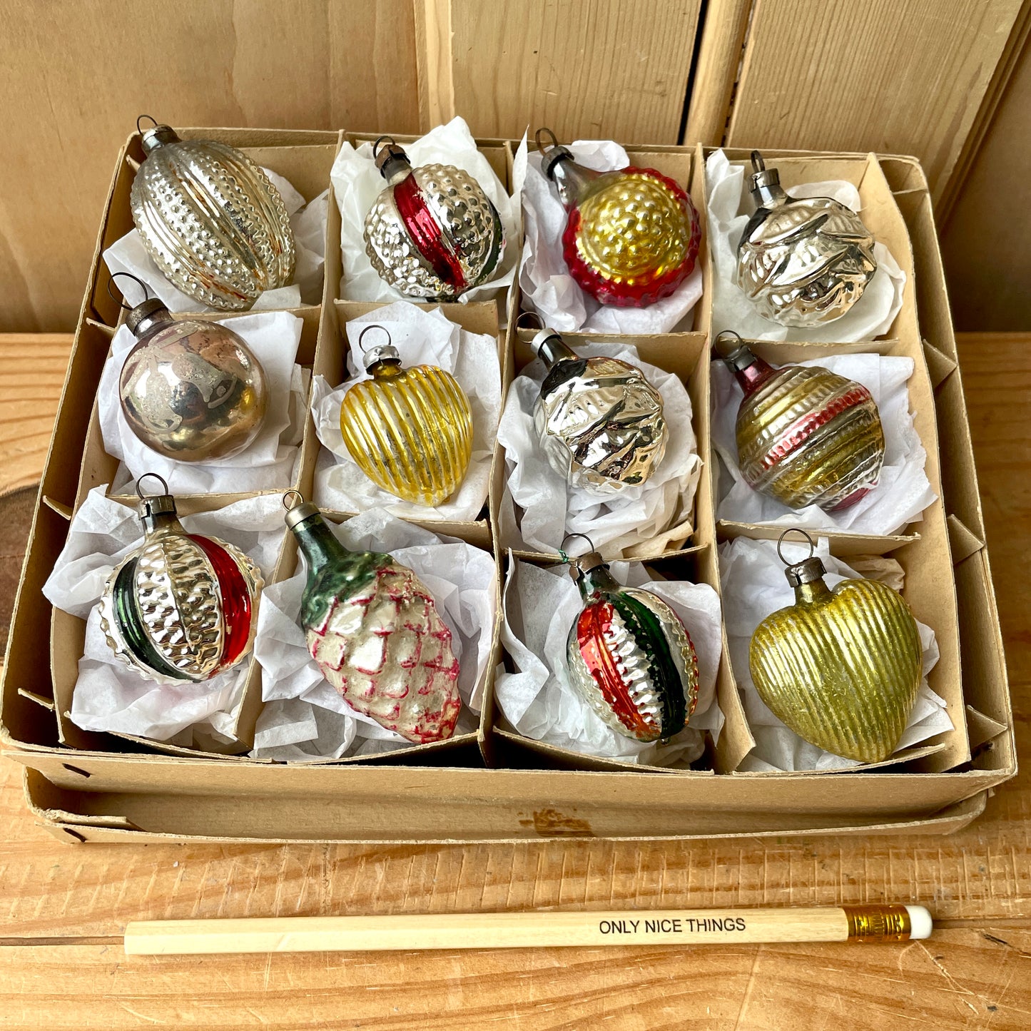 Twelve early vintage baubles