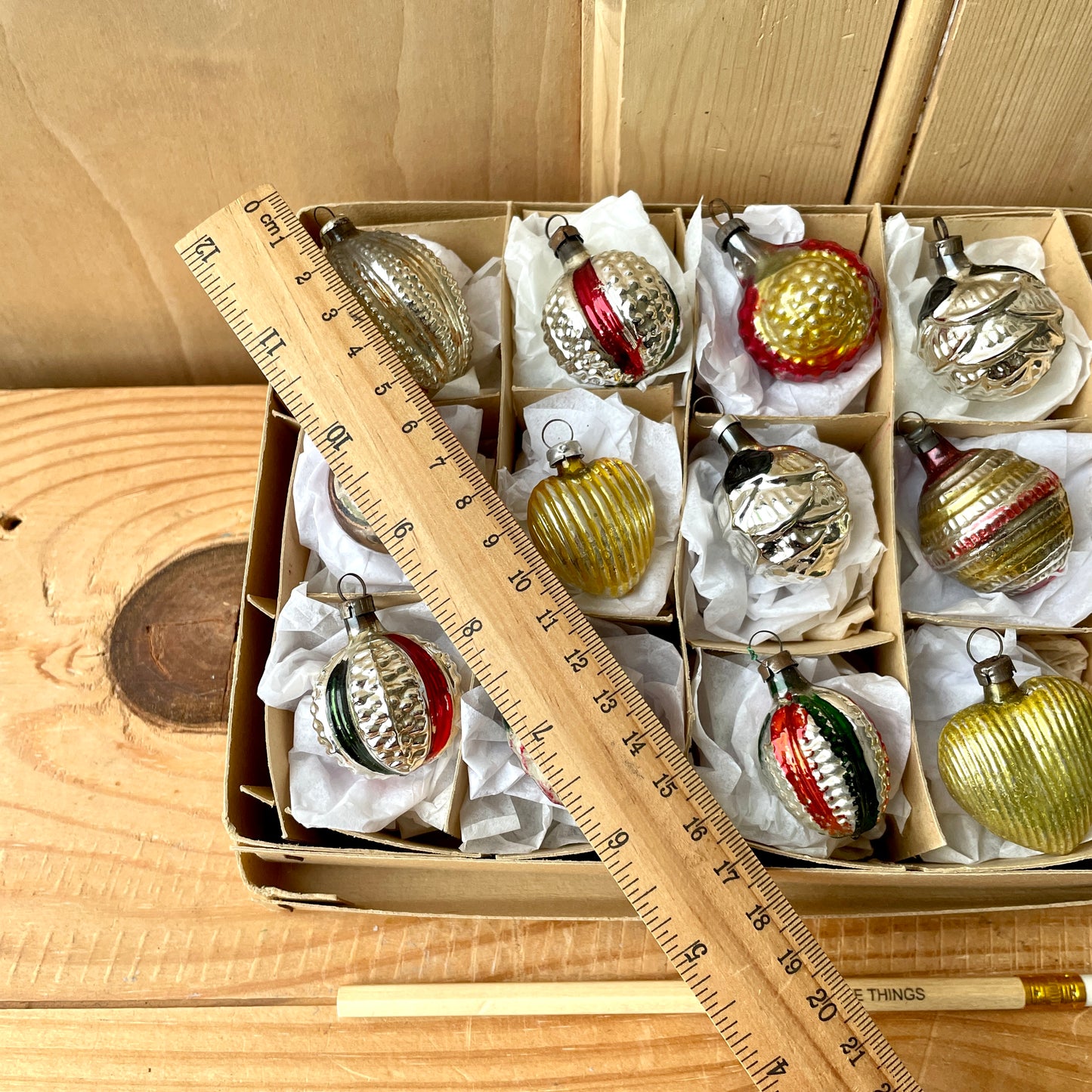 Twelve early vintage baubles