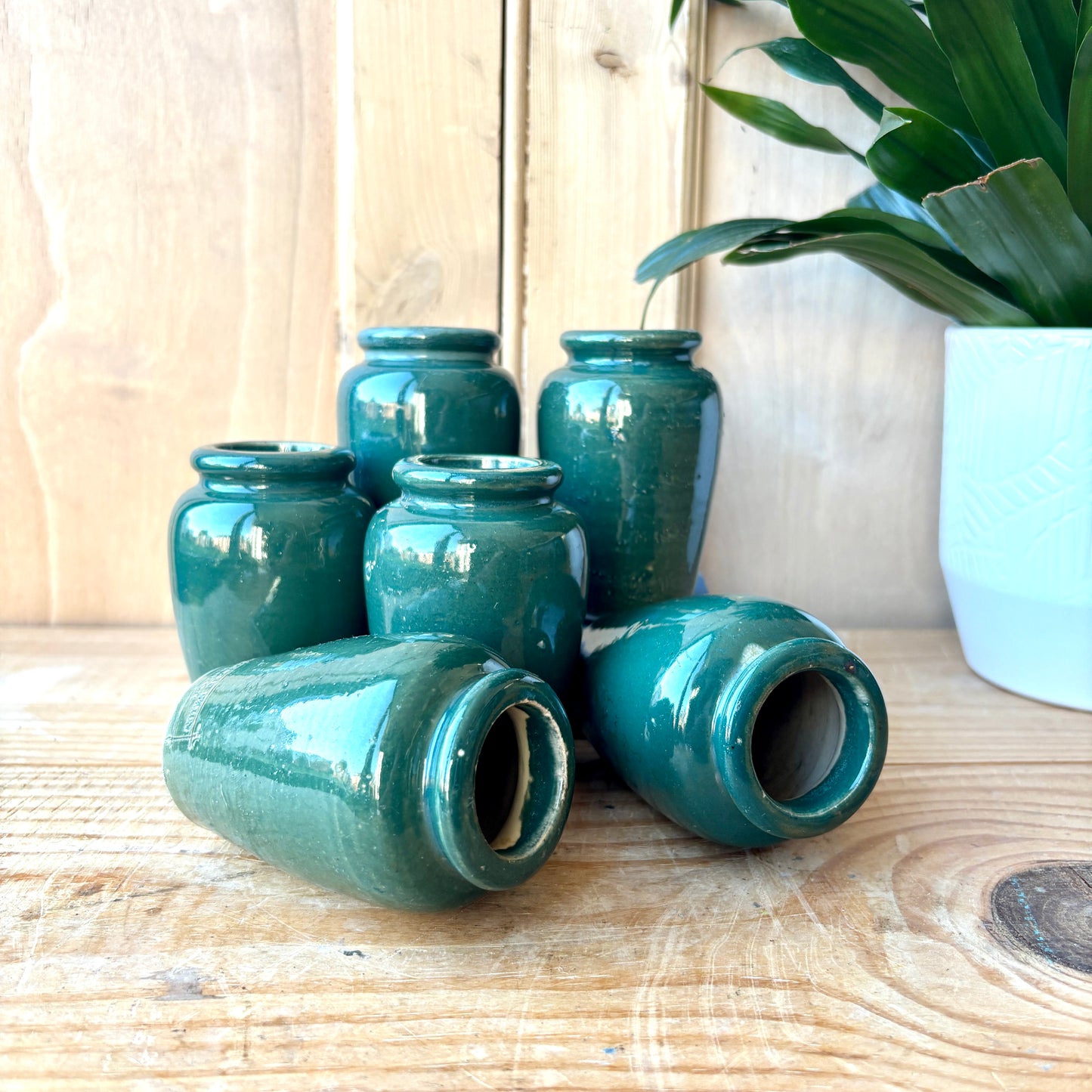 Vintage Green Glazed Cream Bottle