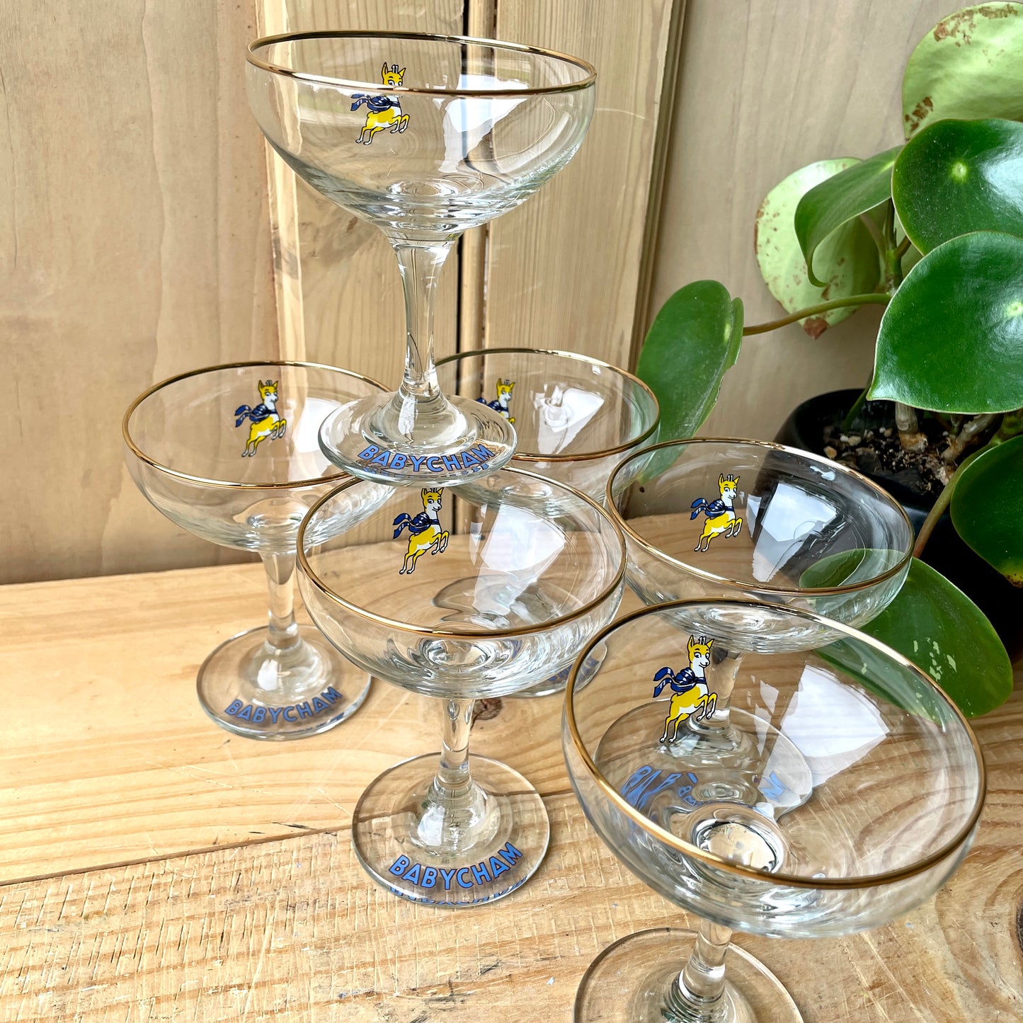 Six 1970s Babycham glasses