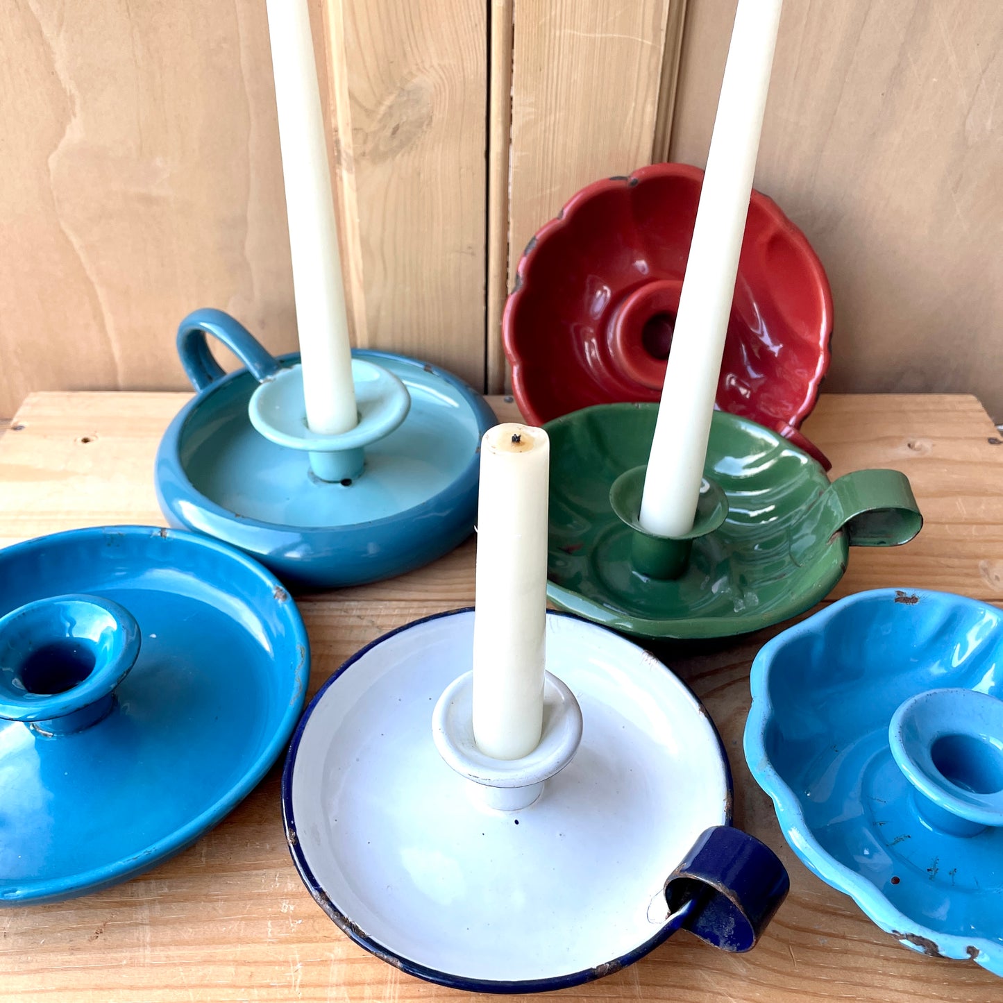 Vintage enamel candle holders