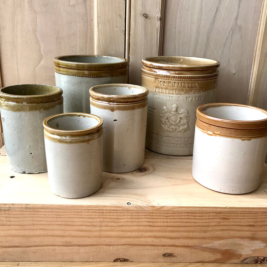 Vintage stoneware tow tone jars