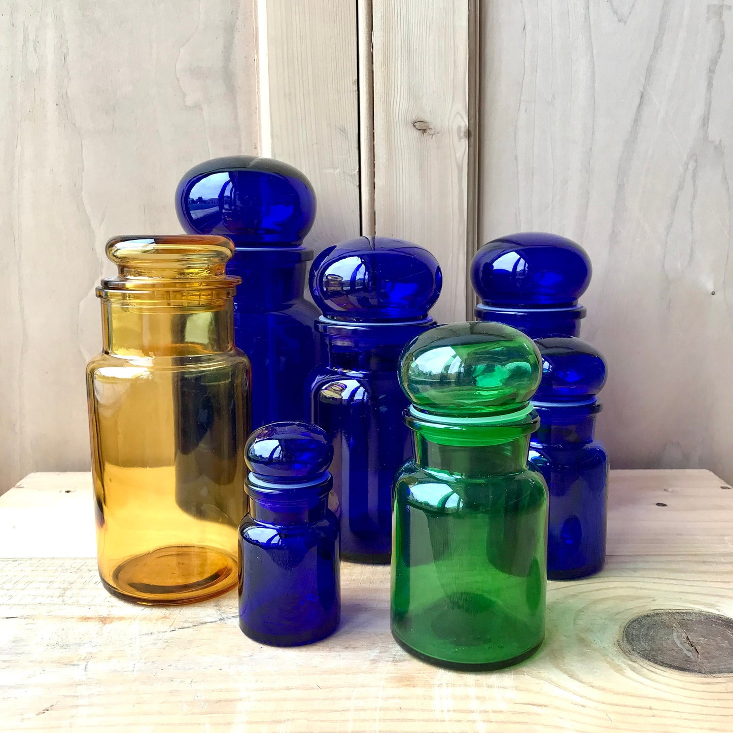 Retro coloured glass bottles