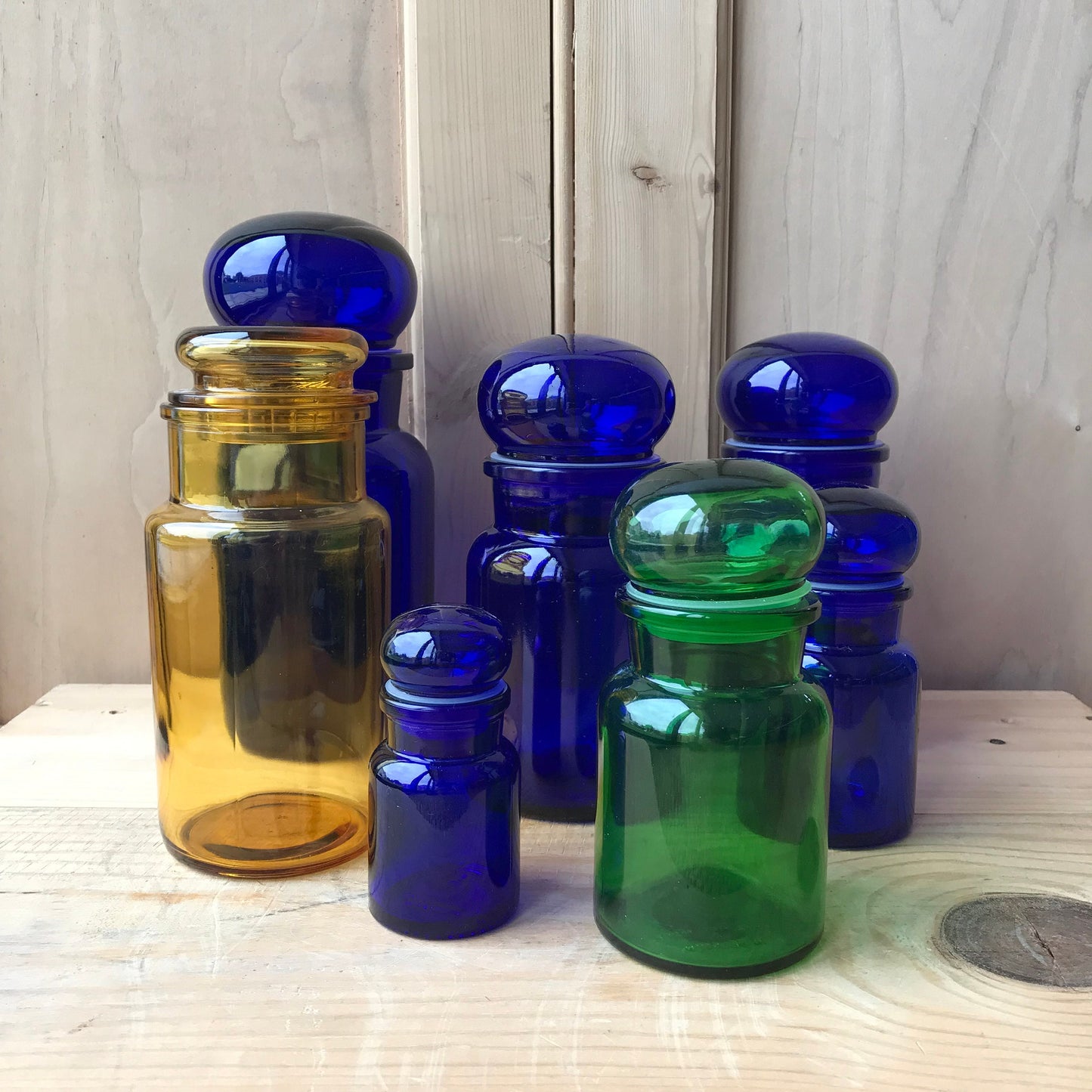 Retro coloured glass bottles